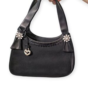 Brighton Black Leather and Rhinestone Detail Evening Bag